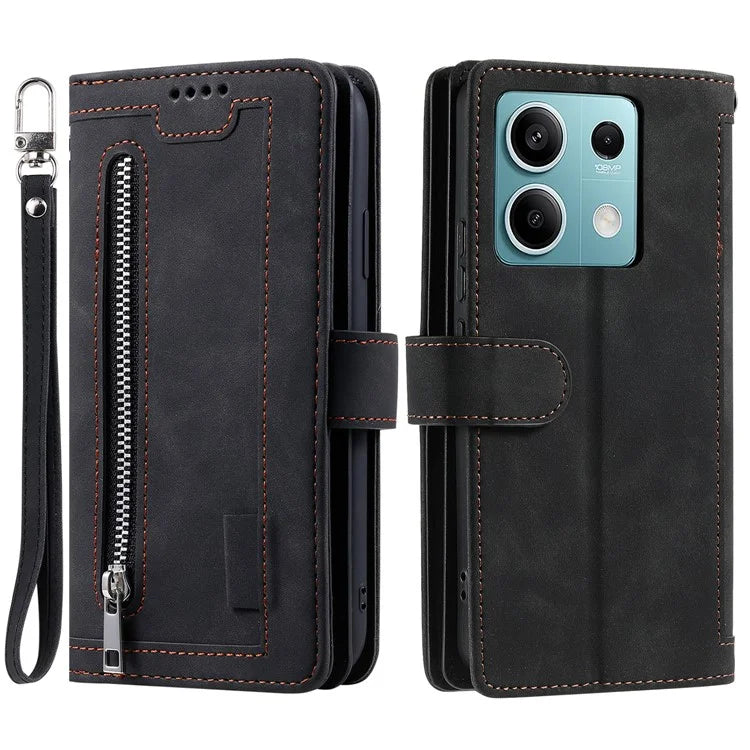 For Xiaomi Redmi Note 13 5G Cover 9 Retro Card Slots Wallet PU Leather Stand Phone Case