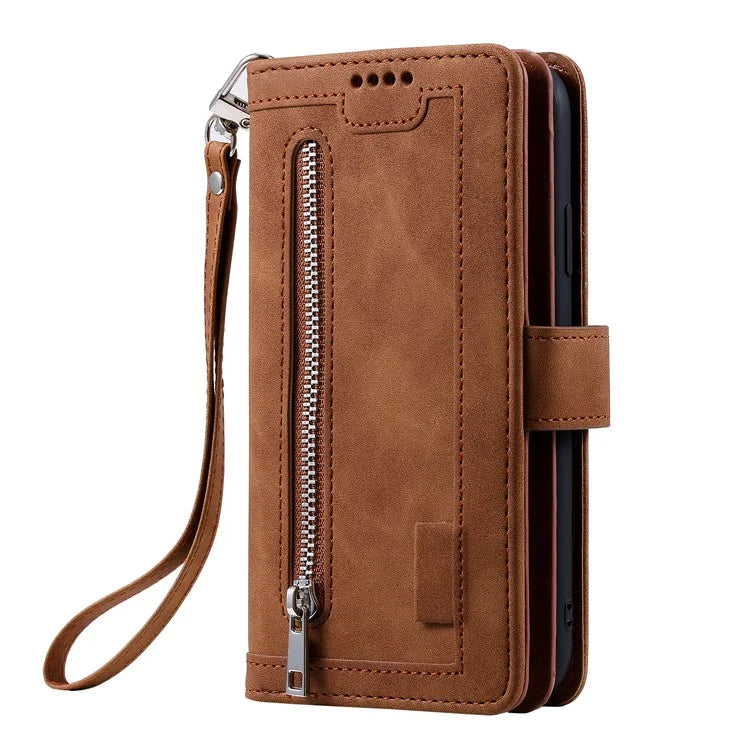 For Xiaomi Redmi Note 13 4G Case Leather Zipper Pocket Phone Cover with 9 Card Slots