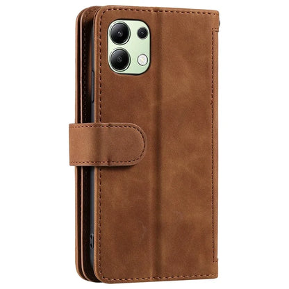 For Xiaomi Redmi Note 13 4G Case Leather Zipper Pocket Phone Cover with 9 Card Slots