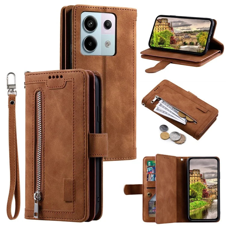 For Xiaomi Redmi Note 13 Pro 5G / Poco X6 5G Case 9 Card Slots PU Leather Phone Cover