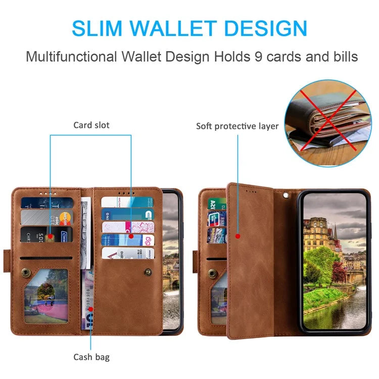 For Xiaomi Redmi Note 13 Pro 5G / Poco X6 5G Case 9 Card Slots PU Leather Phone Cover