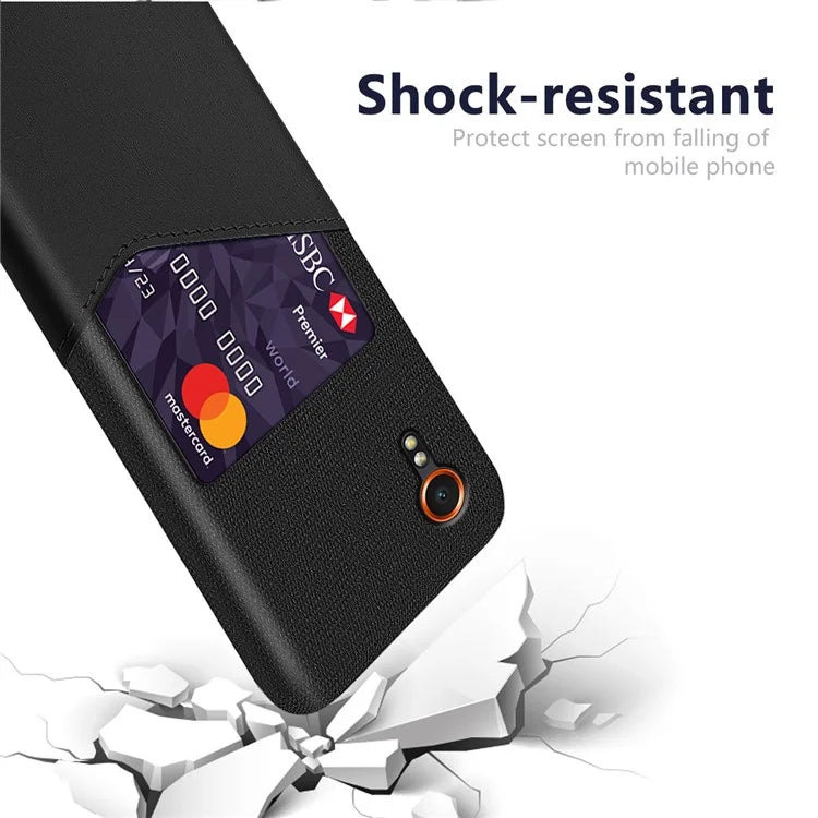 For Samsung Galaxy Xcover 7 Case PU Leather+PC Cloth Texture Back Phone Cover with Card Slot