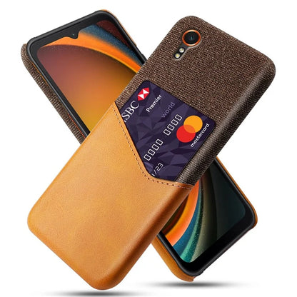 For Samsung Galaxy Xcover 7 Case PU Leather+PC Cloth Texture Back Phone Cover with Card Slot