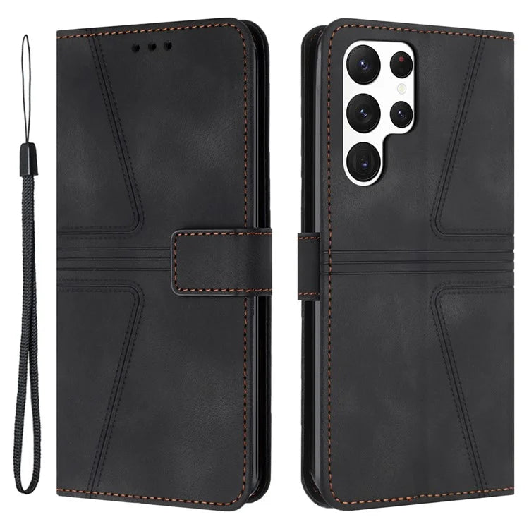 For Samsung Galaxy S23 Ultra Case Triangle Imprinted Wallet Phone Leather Protective Cover