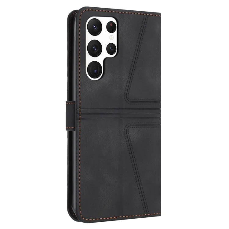 For Samsung Galaxy S23 Ultra Case Triangle Imprinted Wallet Phone Leather Protective Cover