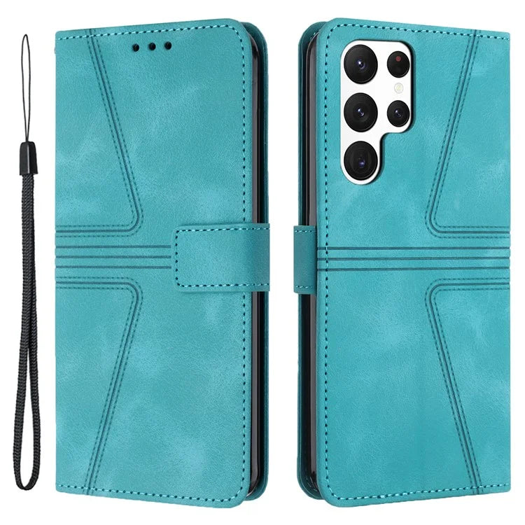For Samsung Galaxy S23 Ultra Case Triangle Imprinted Wallet Phone Leather Protective Cover