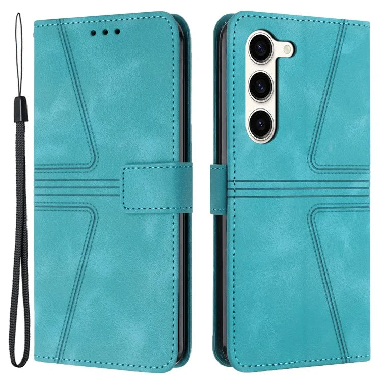 For Samsung Galaxy S23 Case Triangle Imprinted PU Leather Wallet Phone Cover