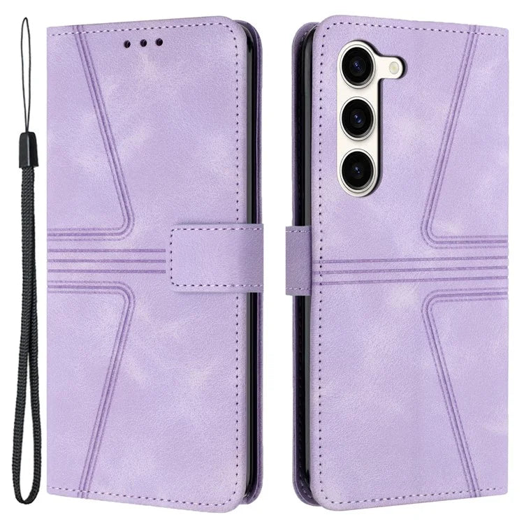 For Samsung Galaxy S23 Case Triangle Imprinted PU Leather Wallet Phone Cover