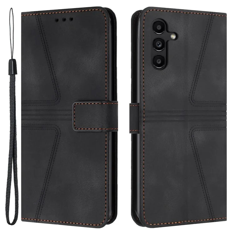 For Samsung Galaxy A34 5G Wallet Case Triangle Imprinted Leather Flip Phone Cover
