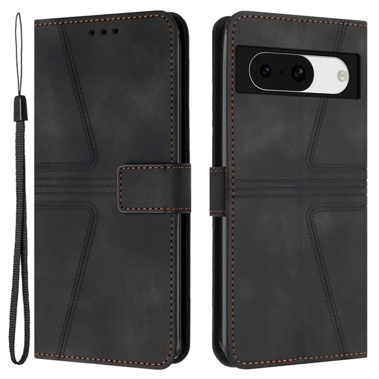 For Google Pixel 8a Case Triangle Imprinted PU Leather Solid Color Phone Cover