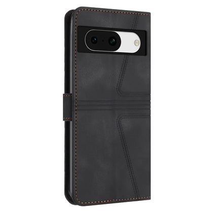 For Google Pixel 8a Case Triangle Imprinted PU Leather Solid Color Phone Cover