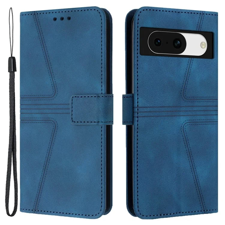 For Google Pixel 8a Case Triangle Imprinted PU Leather Solid Color Phone Cover