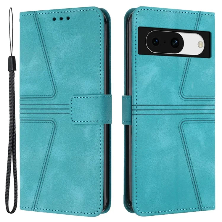 For Google Pixel 8a Case Triangle Imprinted PU Leather Solid Color Phone Cover