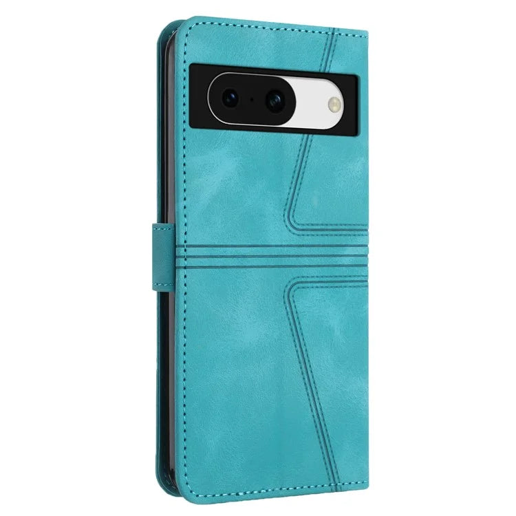 For Google Pixel 8a Case Triangle Imprinted PU Leather Solid Color Phone Cover