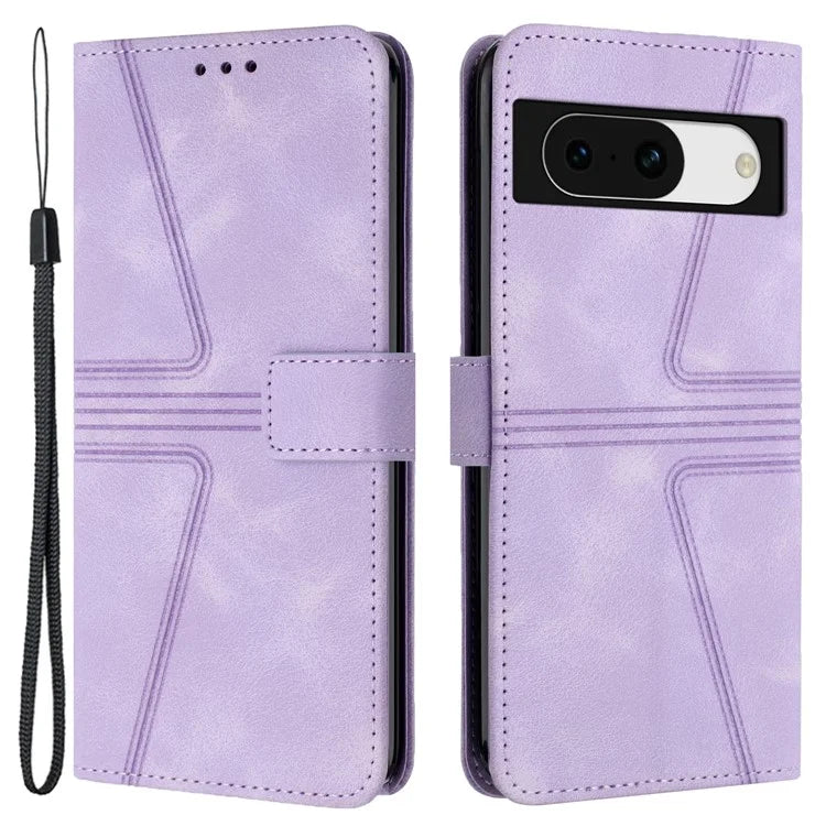 For Google Pixel 8a Case Triangle Imprinted PU Leather Solid Color Phone Cover