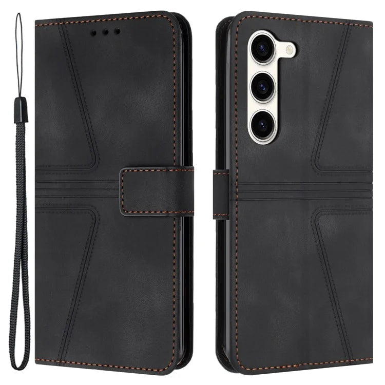 For Samsung Galaxy S23+ Leather Case Triangle Imprinted Solid Color Phone Cover