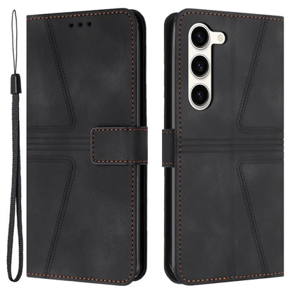 For Samsung Galaxy S23+ Leather Case Triangle Imprinted Solid Color Phone Cover