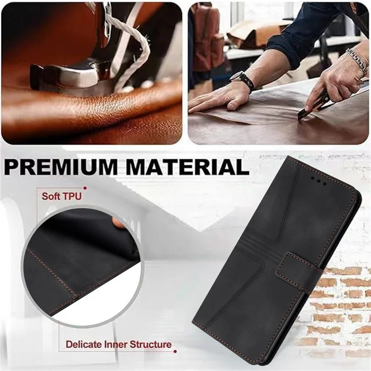 For Samsung Galaxy S23+ Leather Case Triangle Imprinted Solid Color Phone Cover