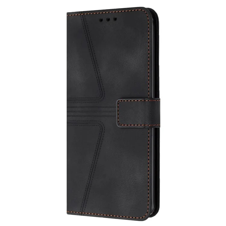 For Samsung Galaxy S23+ Leather Case Triangle Imprinted Solid Color Phone Cover