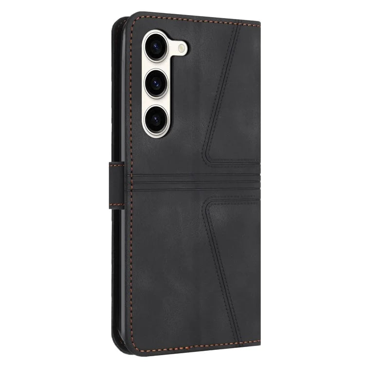 For Samsung Galaxy S23+ Leather Case Triangle Imprinted Solid Color Phone Cover