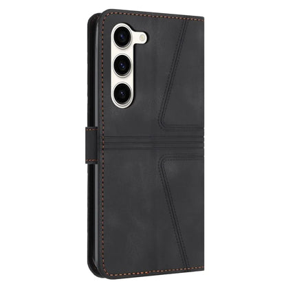 For Samsung Galaxy S23+ Leather Case Triangle Imprinted Solid Color Phone Cover
