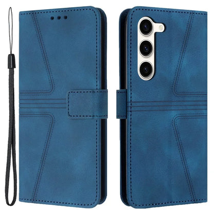 For Samsung Galaxy S23+ Leather Case Triangle Imprinted Solid Color Phone Cover