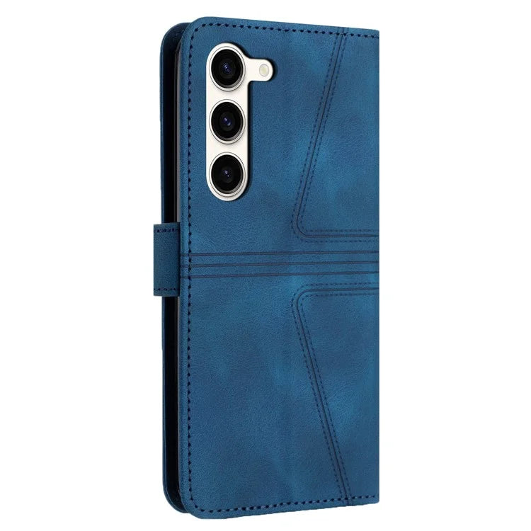For Samsung Galaxy S23+ Leather Case Triangle Imprinted Solid Color Phone Cover