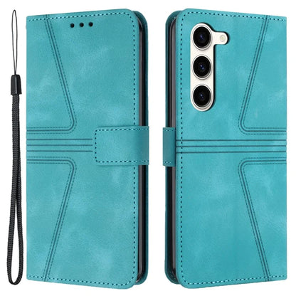 For Samsung Galaxy S23+ Leather Case Triangle Imprinted Solid Color Phone Cover
