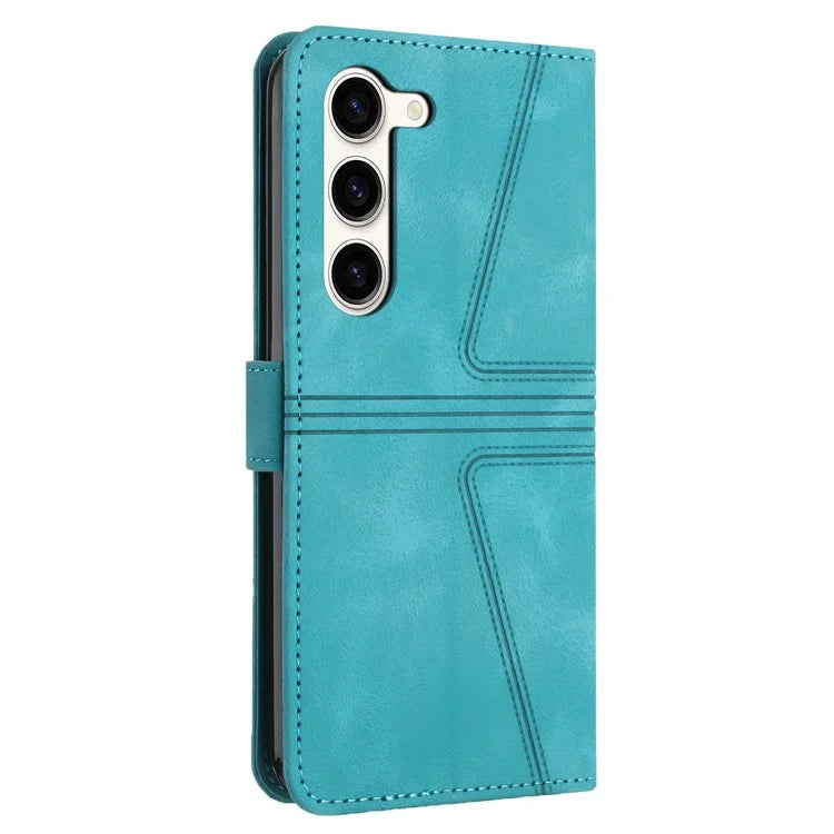 For Samsung Galaxy S23+ Leather Case Triangle Imprinted Solid Color Phone Cover