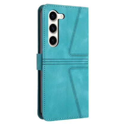 For Samsung Galaxy S23+ Leather Case Triangle Imprinted Solid Color Phone Cover