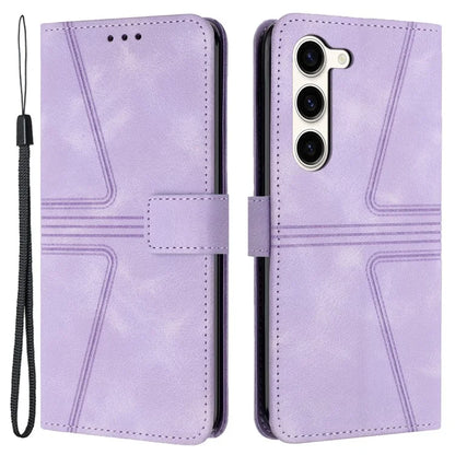 For Samsung Galaxy S23+ Leather Case Triangle Imprinted Solid Color Phone Cover
