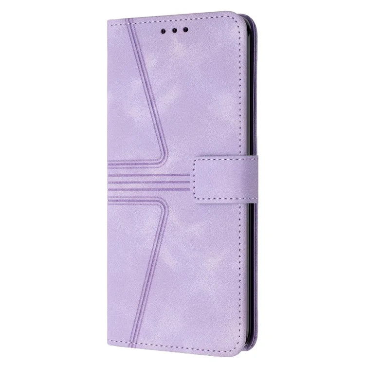 For Samsung Galaxy S23+ Leather Case Triangle Imprinted Solid Color Phone Cover