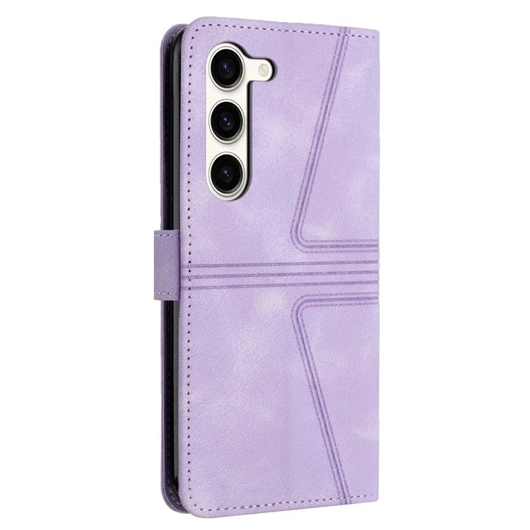 For Samsung Galaxy S23+ Leather Case Triangle Imprinted Solid Color Phone Cover