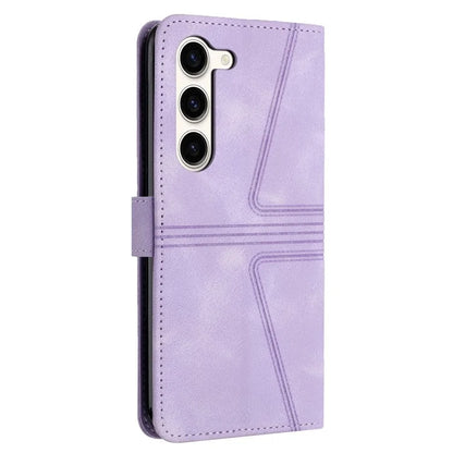 For Samsung Galaxy S23+ Leather Case Triangle Imprinted Solid Color Phone Cover