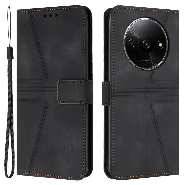 For Xiaomi Redmi A3 / Poco C61 4G Leather Case Triangle Imprinted Stand Phone Cover