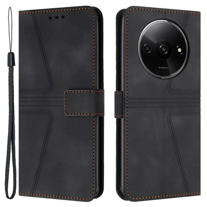 For Xiaomi Redmi A3 / Poco C61 4G Leather Case Triangle Imprinted Stand Phone Cover