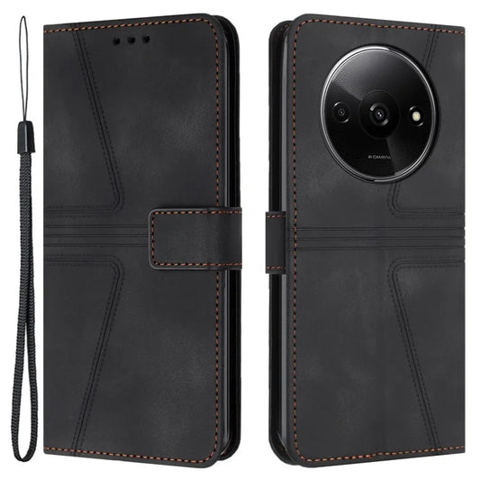 For Xiaomi Redmi A3 / Poco C61 4G Leather Case Triangle Imprinted Stand Phone Cover
