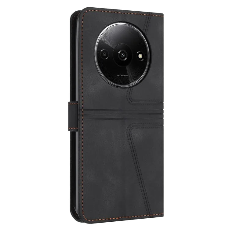 For Xiaomi Redmi A3 / Poco C61 4G Leather Case Triangle Imprinted Stand Phone Cover