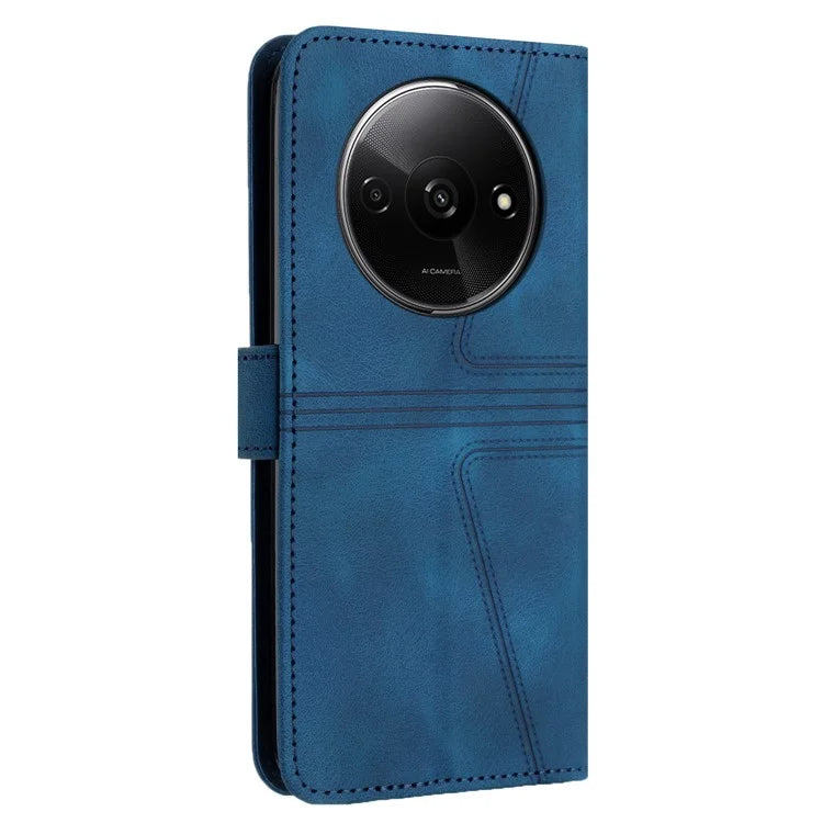 For Xiaomi Redmi A3 / Poco C61 4G Leather Case Triangle Imprinted Stand Phone Cover