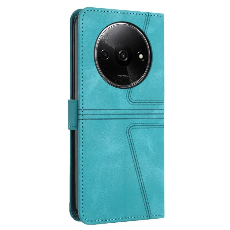 For Xiaomi Redmi A3 / Poco C61 4G Leather Case Triangle Imprinted Stand Phone Cover