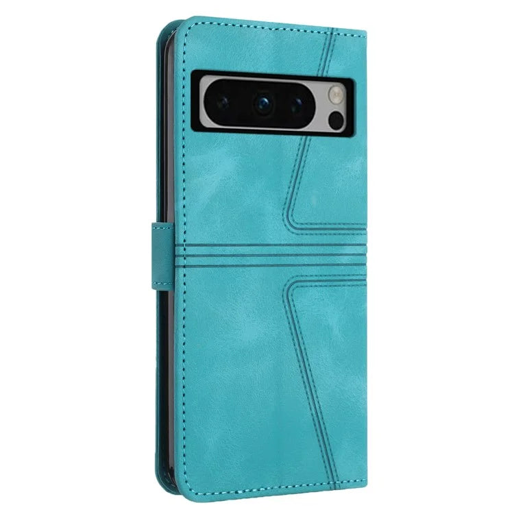 For Google Pixel 8 Pro Leather Case Triangle Imprinted Solid Color Phone Cover