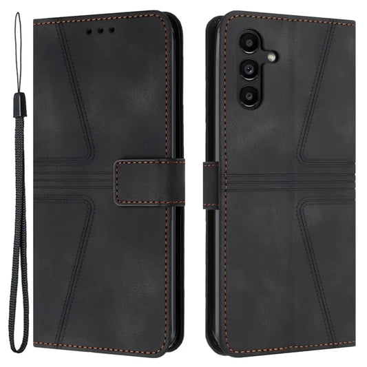 For Samsung Galaxy A24 4G (162.1 x 77.6 x 8.3mm) Phone Case Triangle Imprinted Solid Color Leather Flip Cover