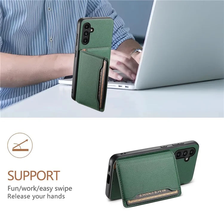 For Samsung Galaxy A14 5G / 4G Case Card Slots Leather Coated Hybrid PC+TPU Cover