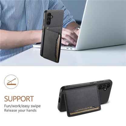 For Samsung Galaxy A14 5G / 4G Case Card Slots Leather Coated Hybrid PC+TPU Cover