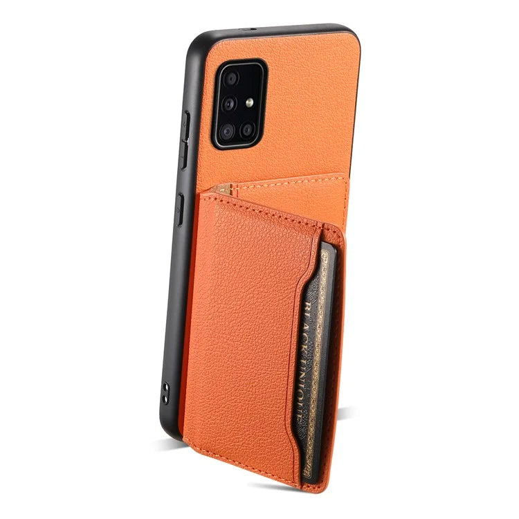 For Samsung Galaxy A51 4G SM-A515 Case Card Holder Leather+PC+TPU Phone Kickstand Cover
