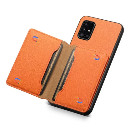 For Samsung Galaxy A51 4G SM-A515 Case Card Holder Leather+PC+TPU Phone Kickstand Cover