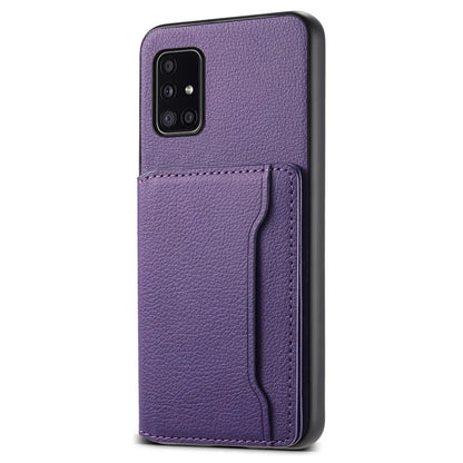 For Samsung Galaxy A51 4G SM-A515 Case Card Holder Leather+PC+TPU Phone Kickstand Cover