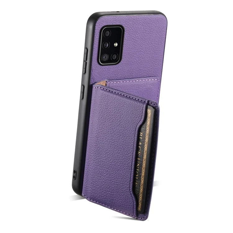 For Samsung Galaxy A51 4G SM-A515 Case Card Holder Leather+PC+TPU Phone Kickstand Cover