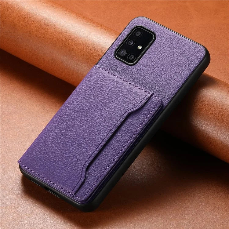 For Samsung Galaxy A51 4G SM-A515 Case Card Holder Leather+PC+TPU Phone Kickstand Cover