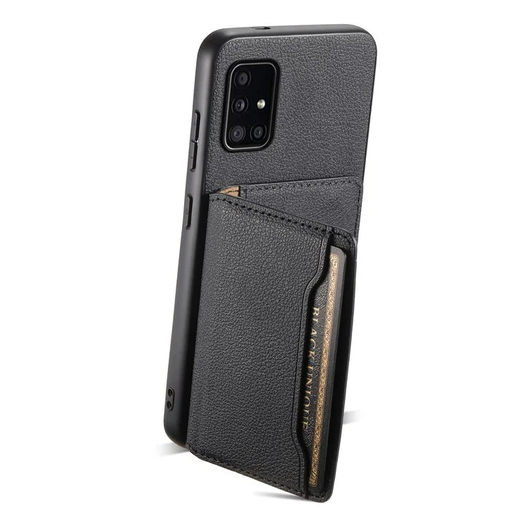 For Samsung Galaxy A51 4G SM-A515 Case Card Holder Leather+PC+TPU Phone Kickstand Cover